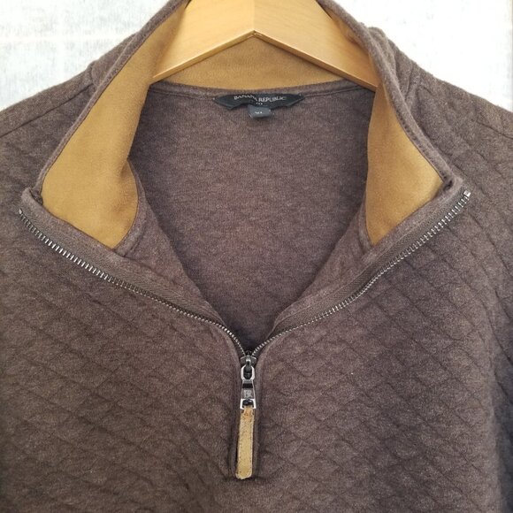 Banana Republic Quilted Pullover Sweatshirt Brown Half Zip Size XL - Picture 4 of 9
